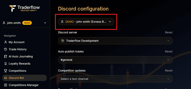 Trading account select input